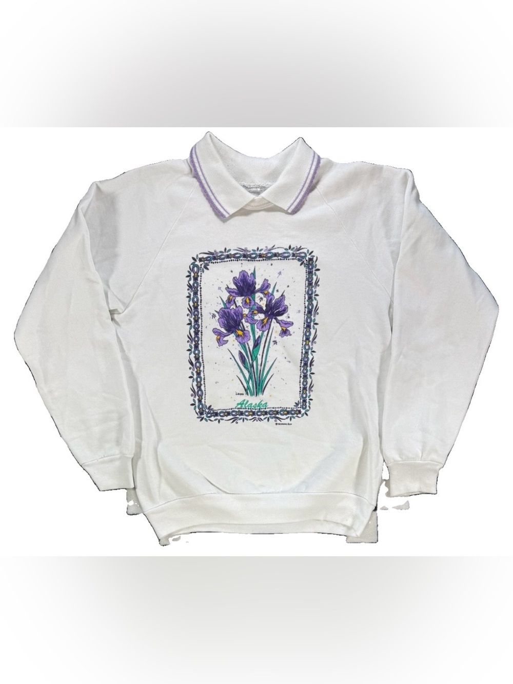 Vintage 90s Morning Sun Alaska Flowers Sweater Women's Medium White Grandma Boho
